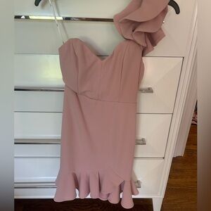 light pinks ruffle off the shoulder tight dress